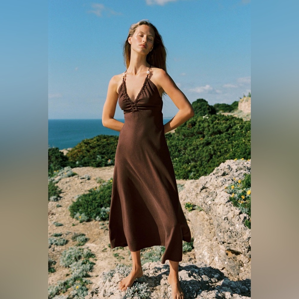 Zara Beaded Linen Midi Dress